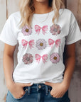 Coquette Pink Bow Daisy Flower Boho Graphic Tee