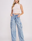 Jade By Jane High Waist Baggy Denim Cargo Ankle Length Trousers