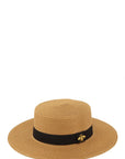 Bee Charm Black Band Flat Top Straw Hat