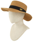 Bee Charm Black Band Flat Top Straw Hat