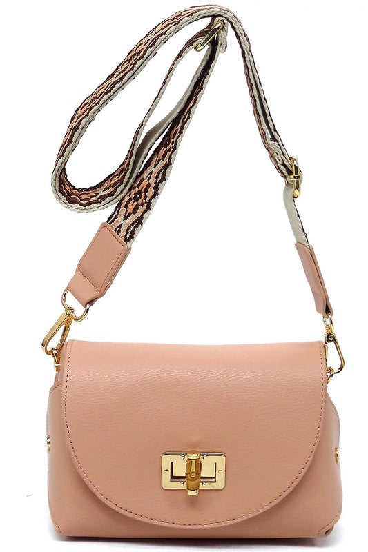 Bamboo Twist Lock Flap Crossbody Bag