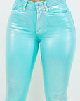 GJG Denim Metallic Bell Bottom Jean in Turquoise