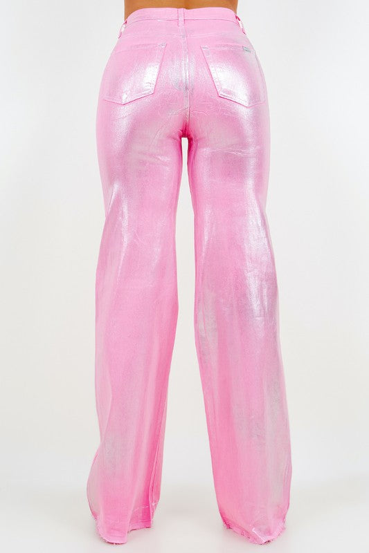 GJG Denim Metallic Wide Leg Jean in Pink