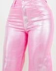 GJG Denim Metallic Wide Leg Jean in Pink