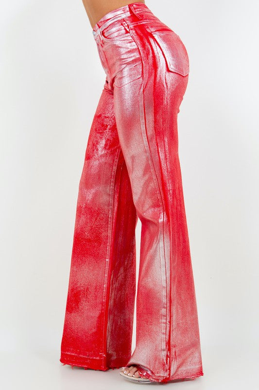 GJG Denim Metallic Wide Leg Jean in Red