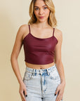 Leto Accessories Strap Faux Leather Crop Cami Top