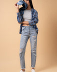 Denim Lab USA Fray Distressed Girlfriend Jeans