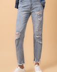 Denim Lab USA Fray Distressed Girlfriend Jeans