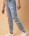 Denim Lab USA Fray Distressed Girlfriend Jeans