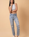 Denim Lab USA Fray Distressed Girlfriend Jeans