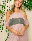 e Luna PLUS Camouflage Cold Shoulder Top