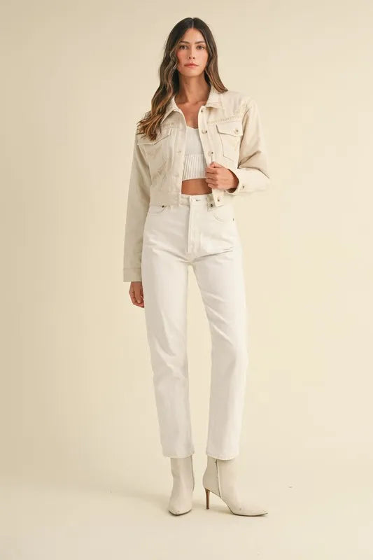 MABLE Embroidered Quilted Cropped Jacket