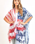 Distressed American Flag Printed Long Kimono