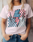 America Flag Lightning Bolt Checker Graphic Tee