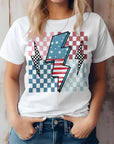 America Flag Lightning Bolt Checker Graphic Tee