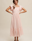 Listicle Square Neck Ruffled Short Sleeve Maxi Dress