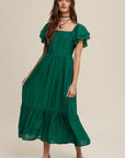 Listicle Square Neck Ruffled Short Sleeve Maxi Dress