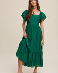 Listicle Square Neck Ruffled Short Sleeve Maxi Dress