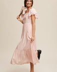 Listicle Square Neck Ruffled Short Sleeve Maxi Dress