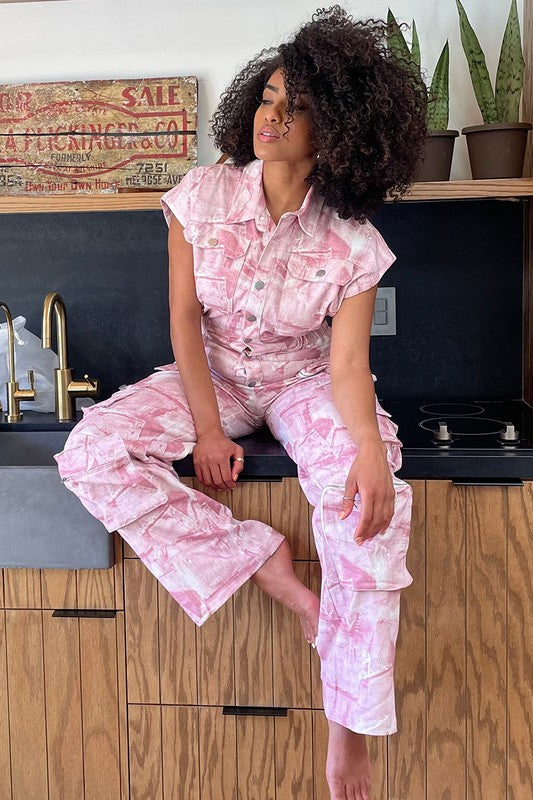 Athina Pink Whisper Tie-Dye Jumpsuit