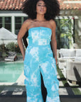 Athina Blue Tie Dye Strapless Utility Jumpsuit