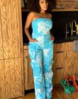 Athina Blue Tie Dye Strapless Utility Jumpsuit