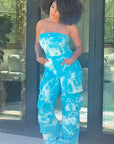 Athina Blue Tie Dye Strapless Utility Jumpsuit