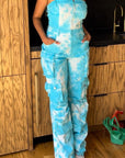 Athina Blue Tie Dye Strapless Utility Jumpsuit