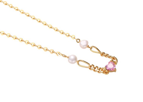 Pink Heart with Pearl Necklace