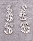 Rhinestone Money Sign Drop Earrings