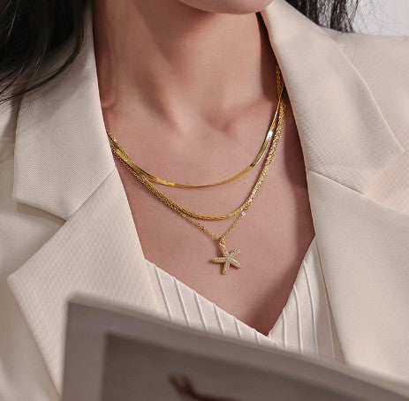 Starfish and Double Layering Chain Necklace