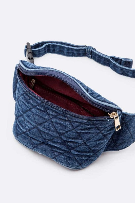 Washed Denim Quilted Fanny Pack