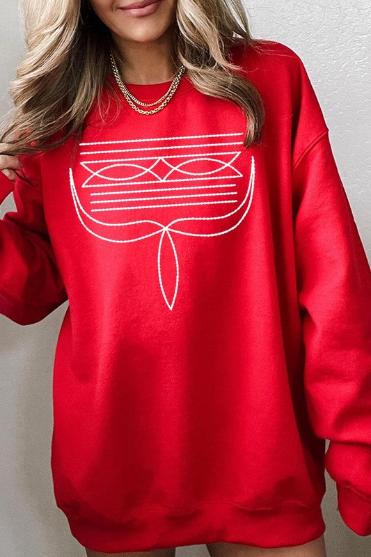 Western Boot Stitch Graphic Fleece Sweatshirts