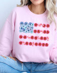 Flower USA Flag Graphic Fleece Sweatshirts