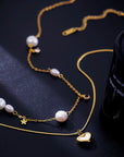 Freshwater Pearl Moon Star Necklace