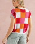 Color Block Cap Sleeve Sweater