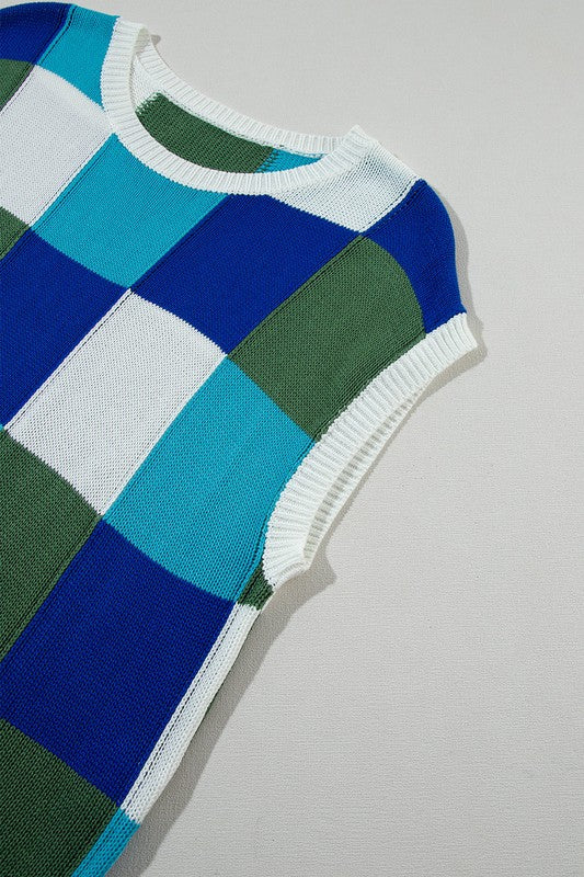 Color Block Cap Sleeve Sweater