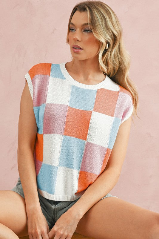 Color Block Cap Sleeve Sweater