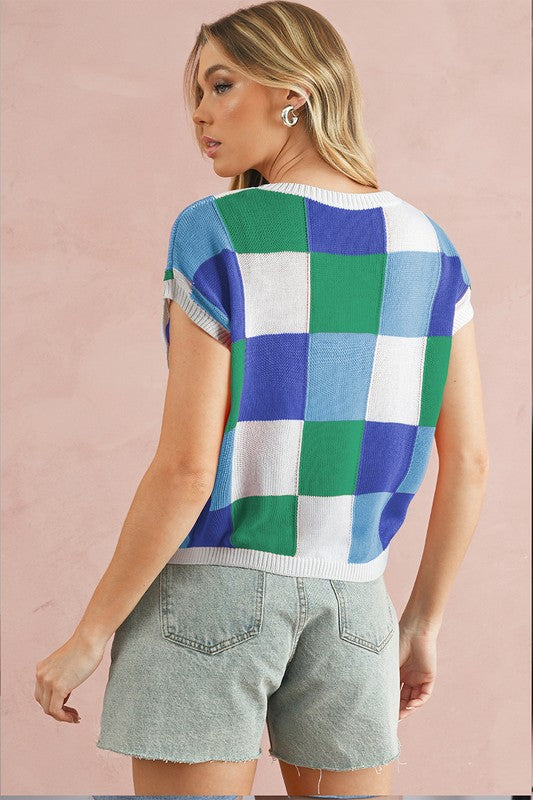 Color Block Cap Sleeve Sweater