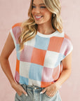 Color Block Cap Sleeve Sweater