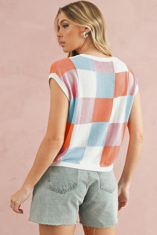 Color Block Cap Sleeve Sweater