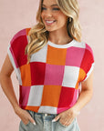 Color Block Cap Sleeve Sweater