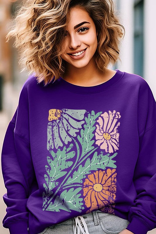 Distressed Boho flower Graphic Fleece Sweatshirts