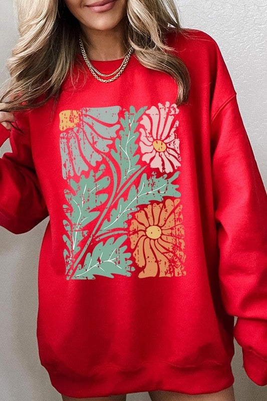 Distressed Boho flower Graphic Fleece Sweatshirts