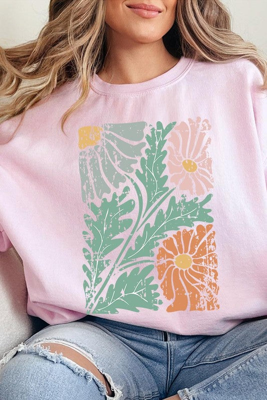 Distressed Boho flower Graphic Fleece Sweatshirts