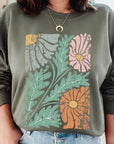 Distressed Boho flower Graphic Fleece Sweatshirts