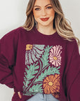 Distressed Boho flower Graphic Fleece Sweatshirts