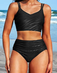 High Waisted V Neck Ruched Waterproof Bikini Set