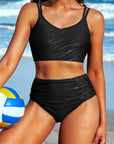 High Waisted V Neck Ruched Waterproof Bikini Set