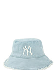 Distressed Denim NY Bucket Hat with Wired Brim